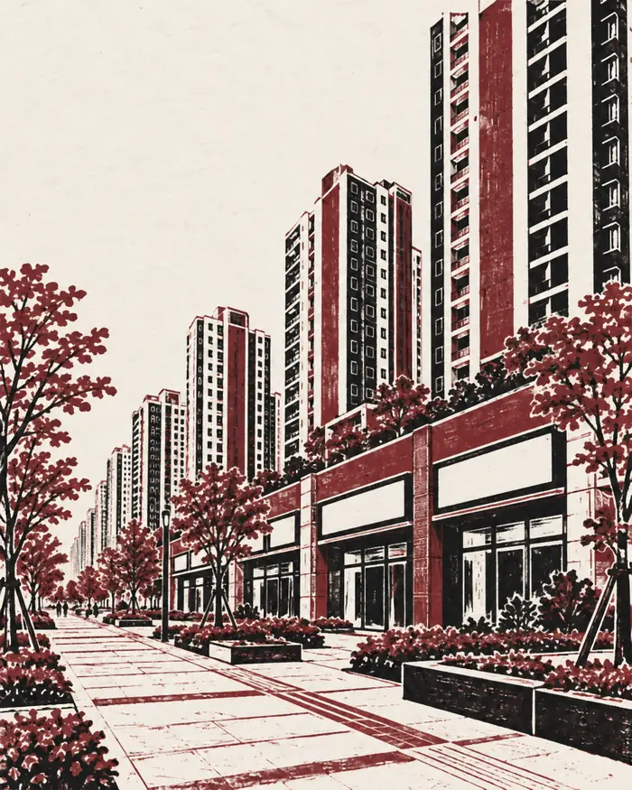 개포동 거리를 판화로 그린 그림