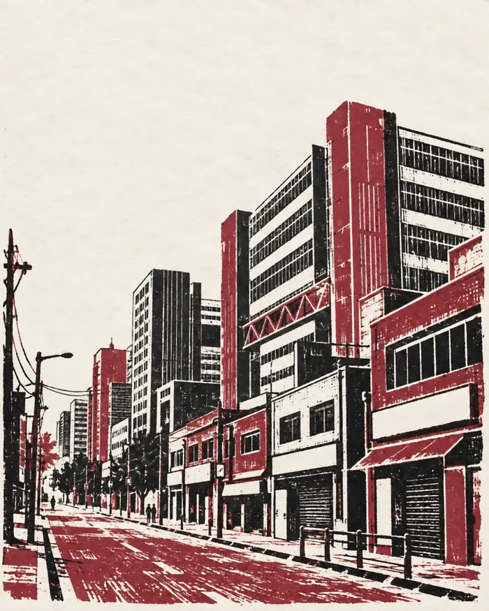 금천구 거리를 판화로 그린 그림