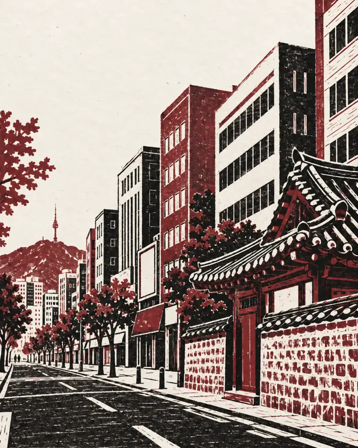 종로 거리를 판화로 그린 그림