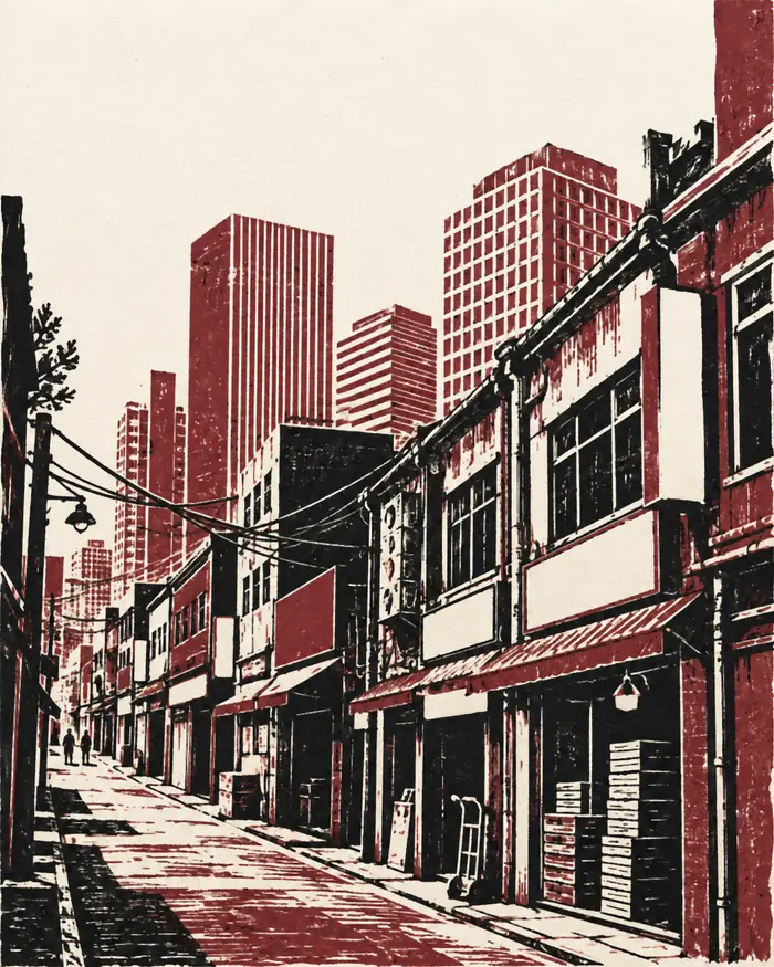 명동·을지로 거리를 판화로 그린 그림