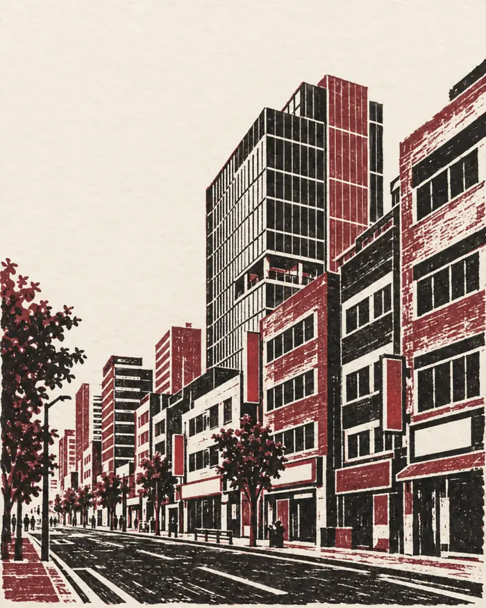 영등포 거리를 판화로 그린 그림